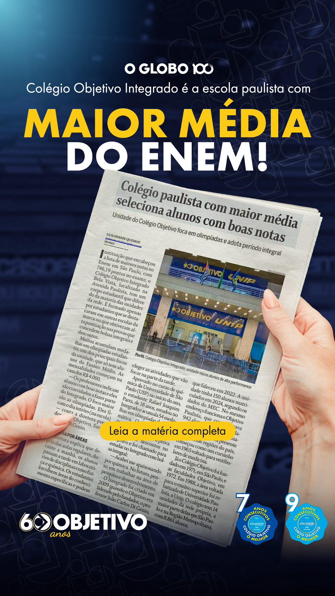 Colégio Objetivo Integrado é a escola paulista com maior média do ENEM!